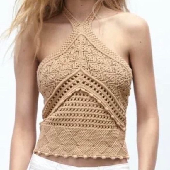 Zara Crochet Halter Neck Tie Top - Picture 6 of 6